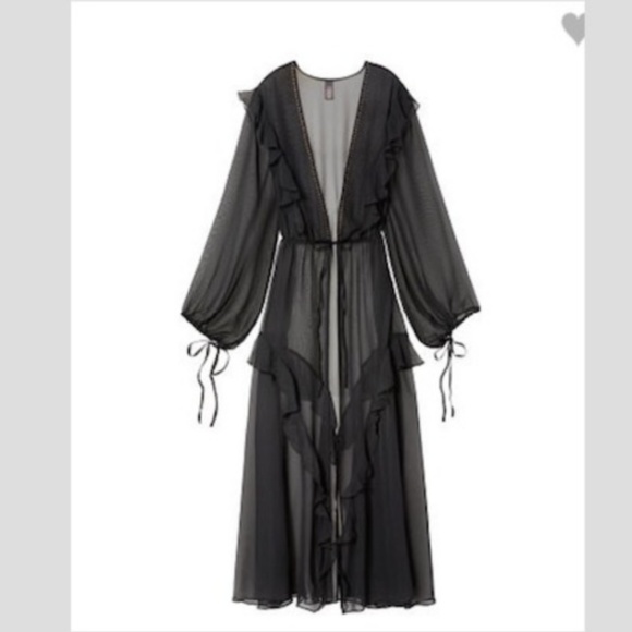 NEW XS/S VERY SEXY Plunge Ruffle Robe Kimono Long Studded - Picture 4 of 10